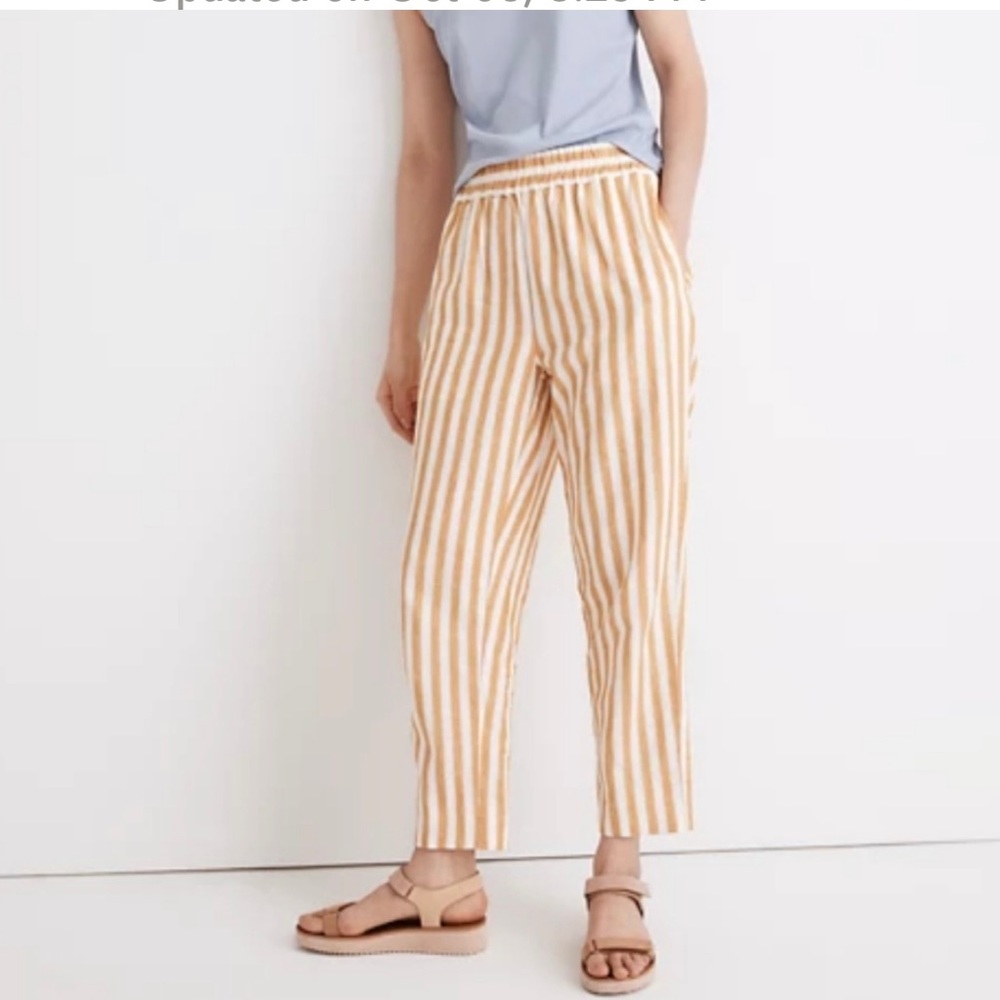 Madewell Womens Tapered Huston Pull On Cropped Pants Linen Blend Sz MT